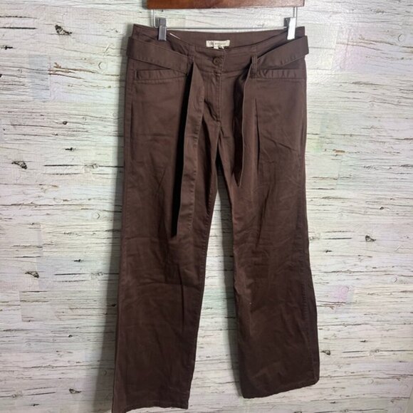 BCBGeneration flare-leg pants brown front pant cotton tie belt NWT size 6 - Picture 1 of 8